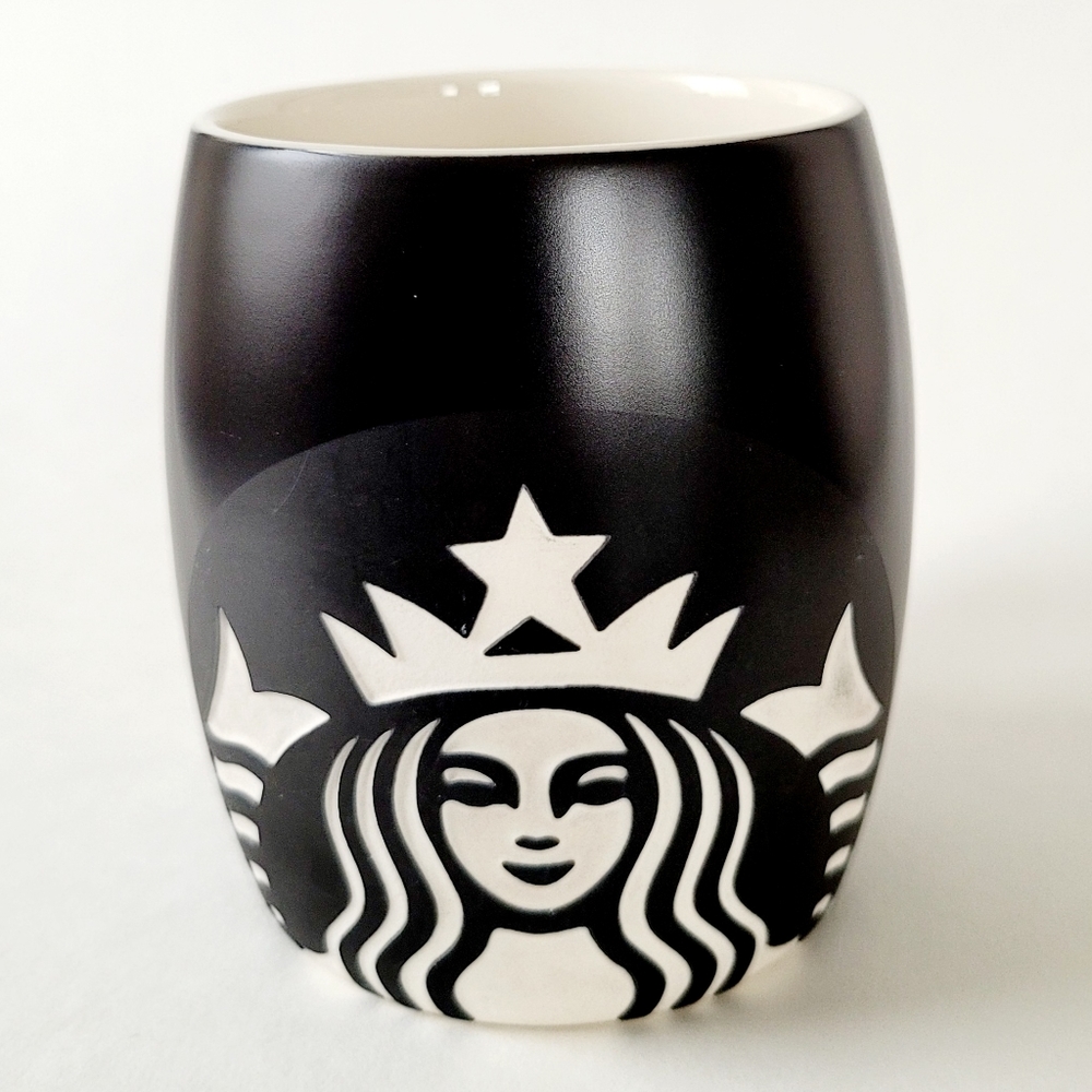Starbucks Coffee Mug 2011 Dark Brown White Etched Siren Mermaid Logo Coffee Cup